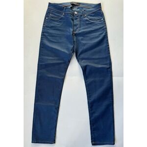 Zara hi rise, skinny jeans, size 32 dark blue with tan stitching